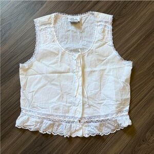 Ivory Lace Trim Button-Down Blouse